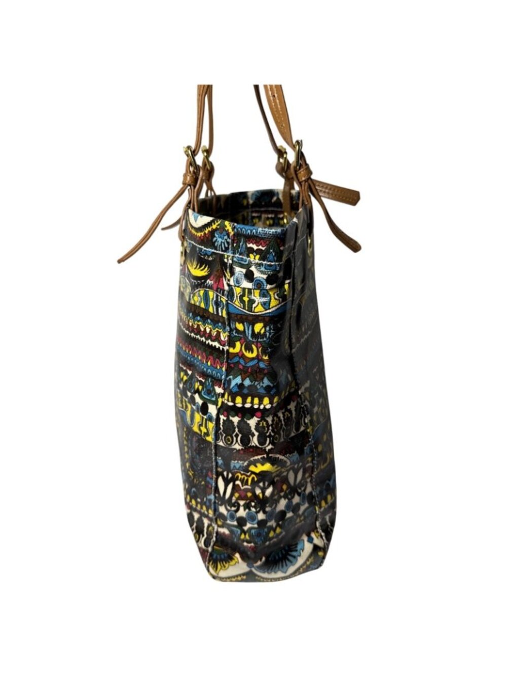 Stack Roots Multicolor Graphics Tote Bag With Brown Handles - Picture 2 of 12